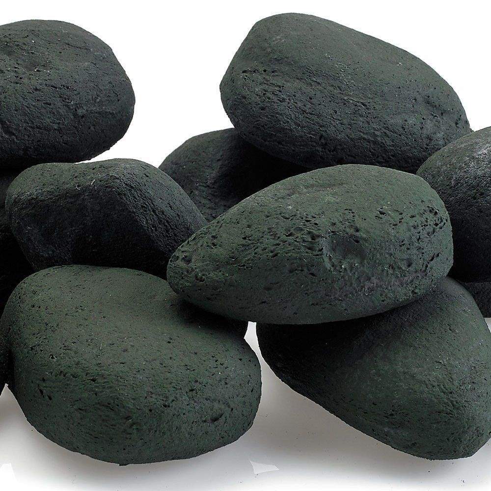 Midwest Hearth Ceramic Lite Stones, 15 Stone Set, Matte Black