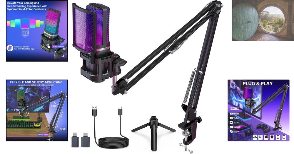 Professional USB Microphone for Streaming & Podcasting with Adjustable Boom Arm