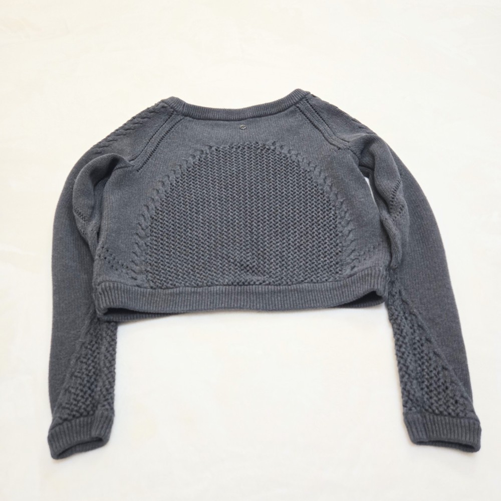 Lululemon Crochet Crop Off Shoulder Sweater Be Present Pullover Grey Knit Size 6