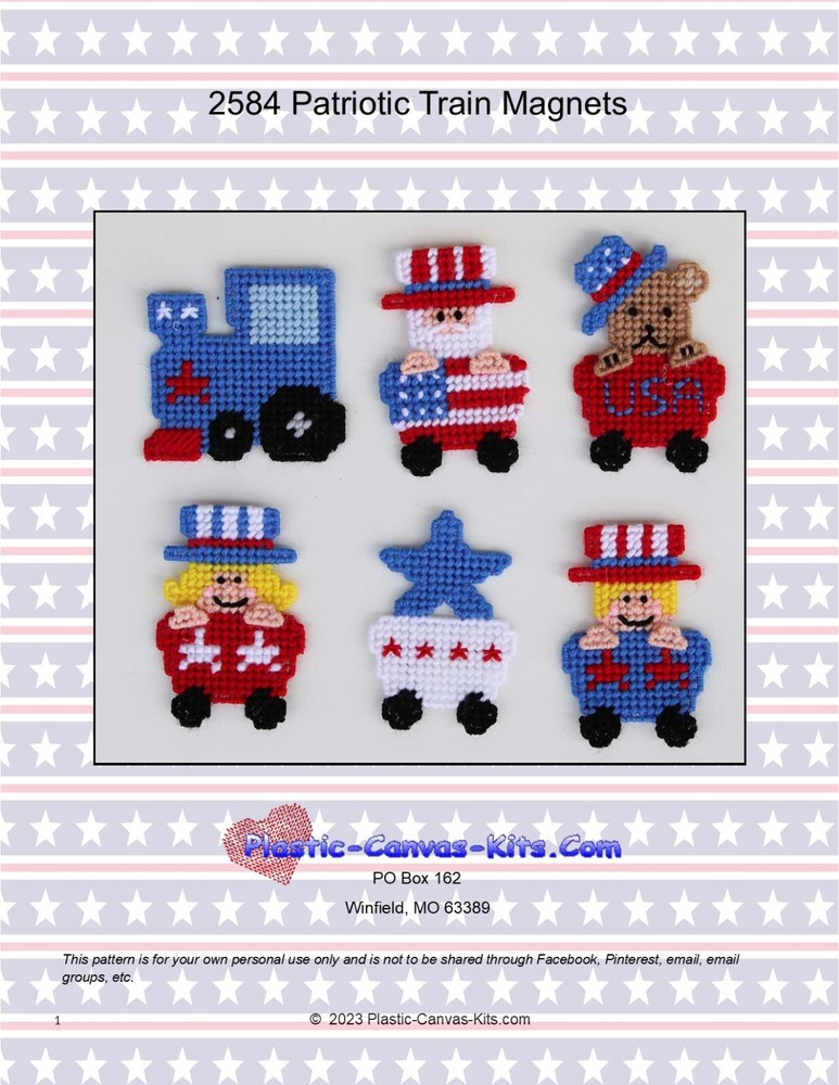 Patriotic Train Magnets-Plastic Canvas Pattern or Kit