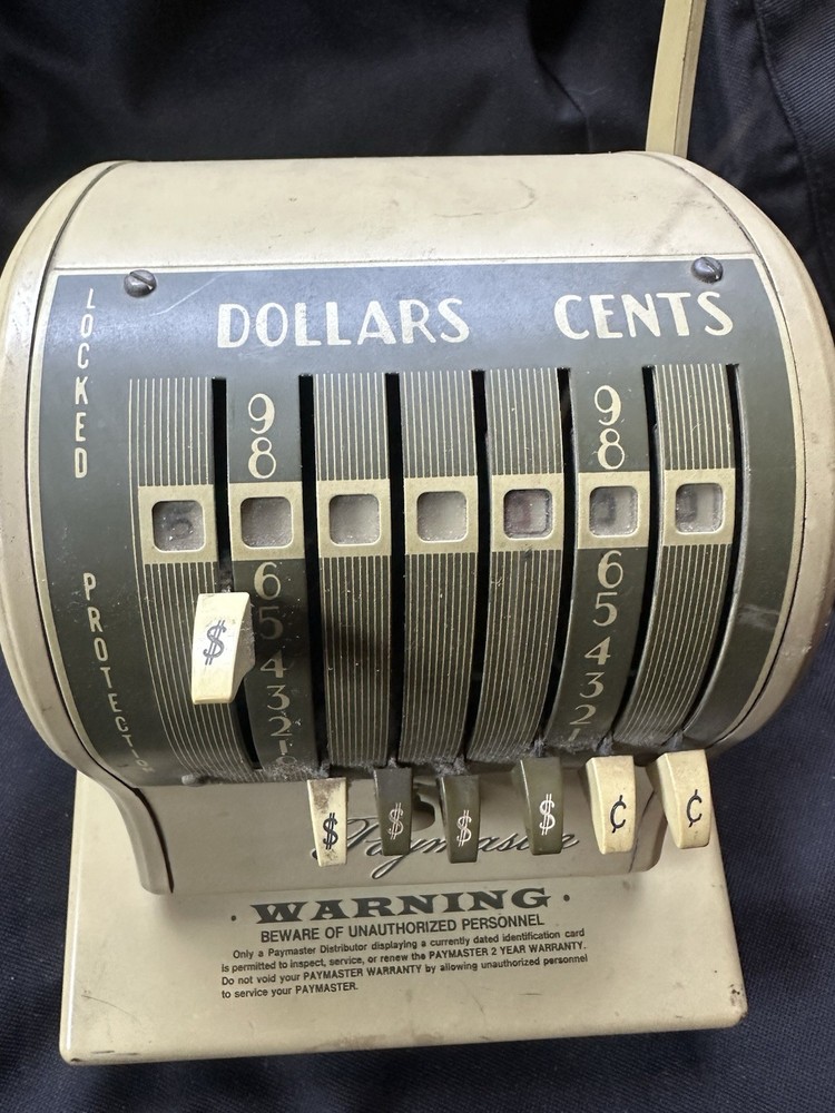 Paymaster Series S-1000 Check Writer with Key- Untested