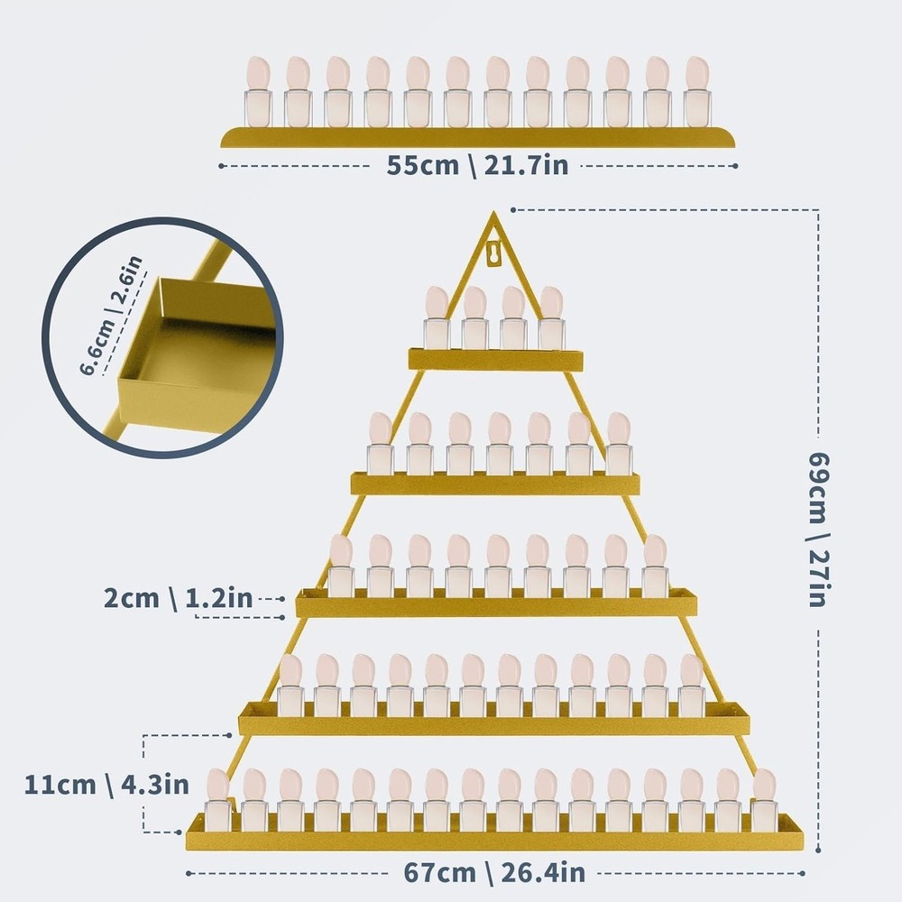 10 pcs Triangular Display Rack Cosmetic Display Case Nail Polish Storage Gold