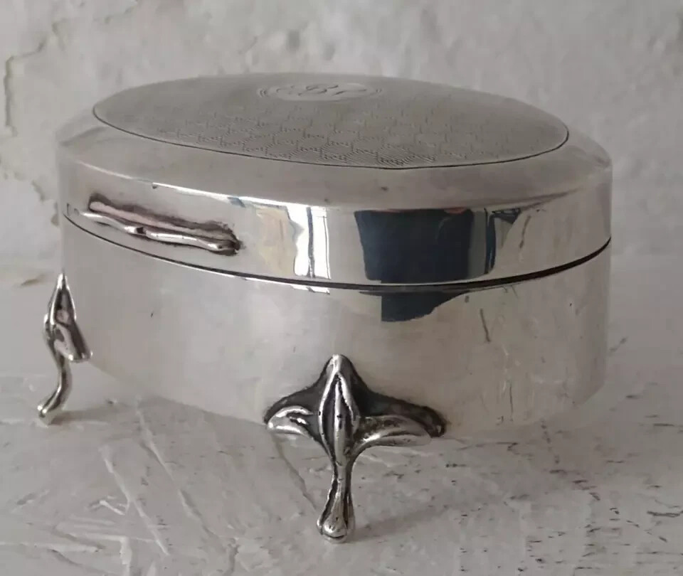 Antique Solid Silver Trinket Box - Birm. 1919.