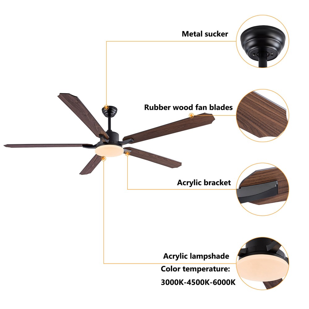 72in LED Ceiling Fan Indoor Ceiling Fan Lamp Light Dimmable W/ Remote Control