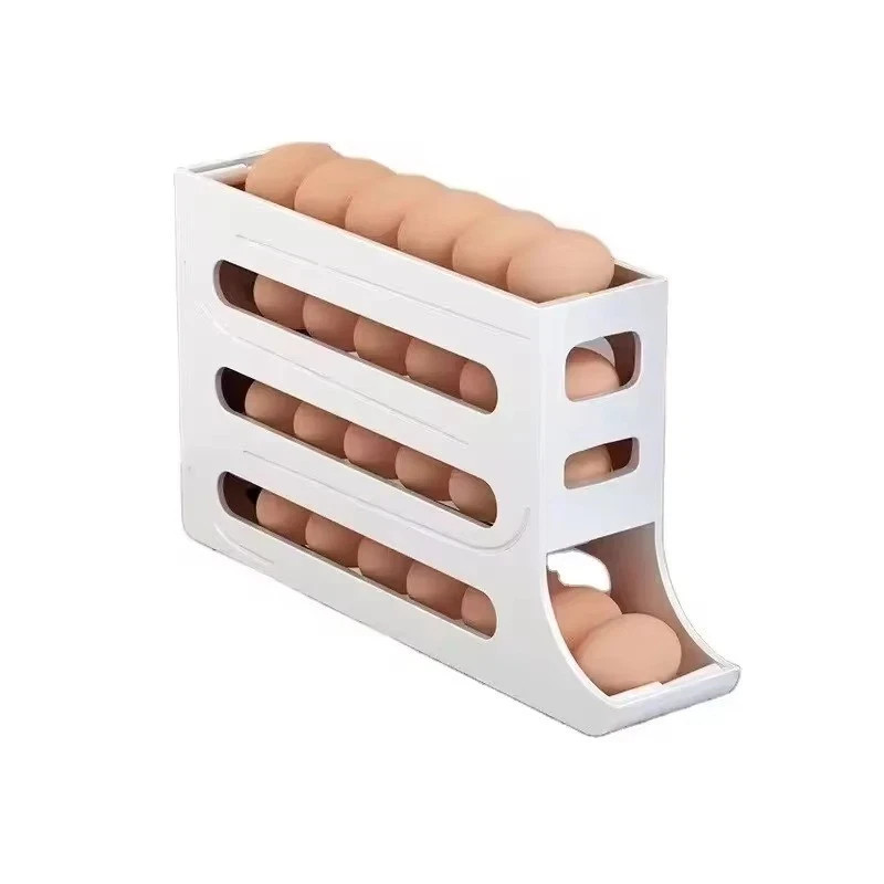 Automatic Rolling Egg Dispenser Organizer for Refrigerator 4-Tier Space-Saving