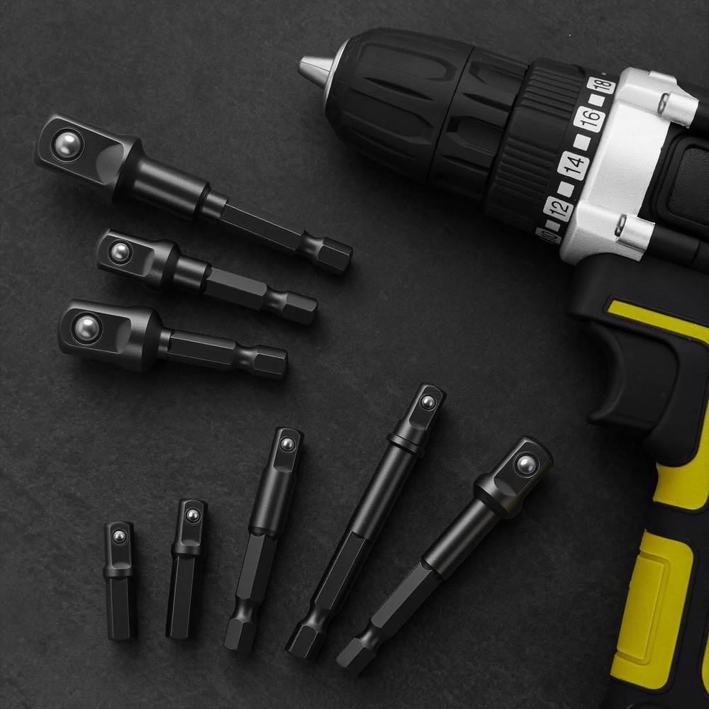 8PCS Drill Socket Adapter Set 1/4 3/8 1/2 Hex Shank Impact Socket Extension