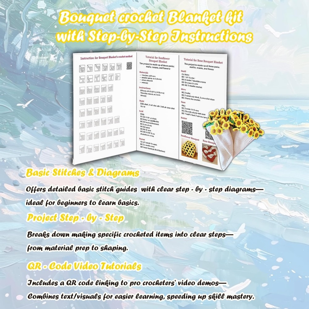 Blanket Kit Sunflower Beginner with Step by Step Instruction Tutorial Easy