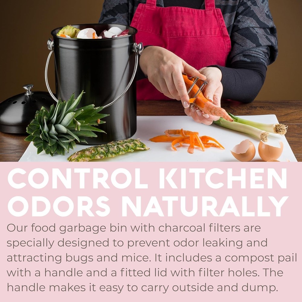 Countertop Compost Bin Kitchen | 1.3 Gallon | Odorless Composting Bin with Ca...