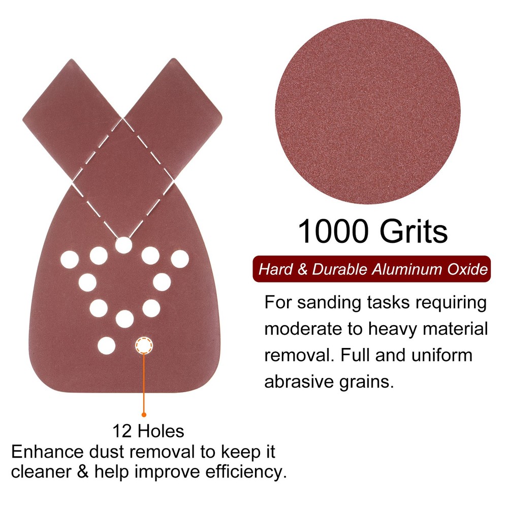 24pcs 1000 Grit 12 Hole Hook Loop Sandpaper Triangular Sanding Pad with Tip