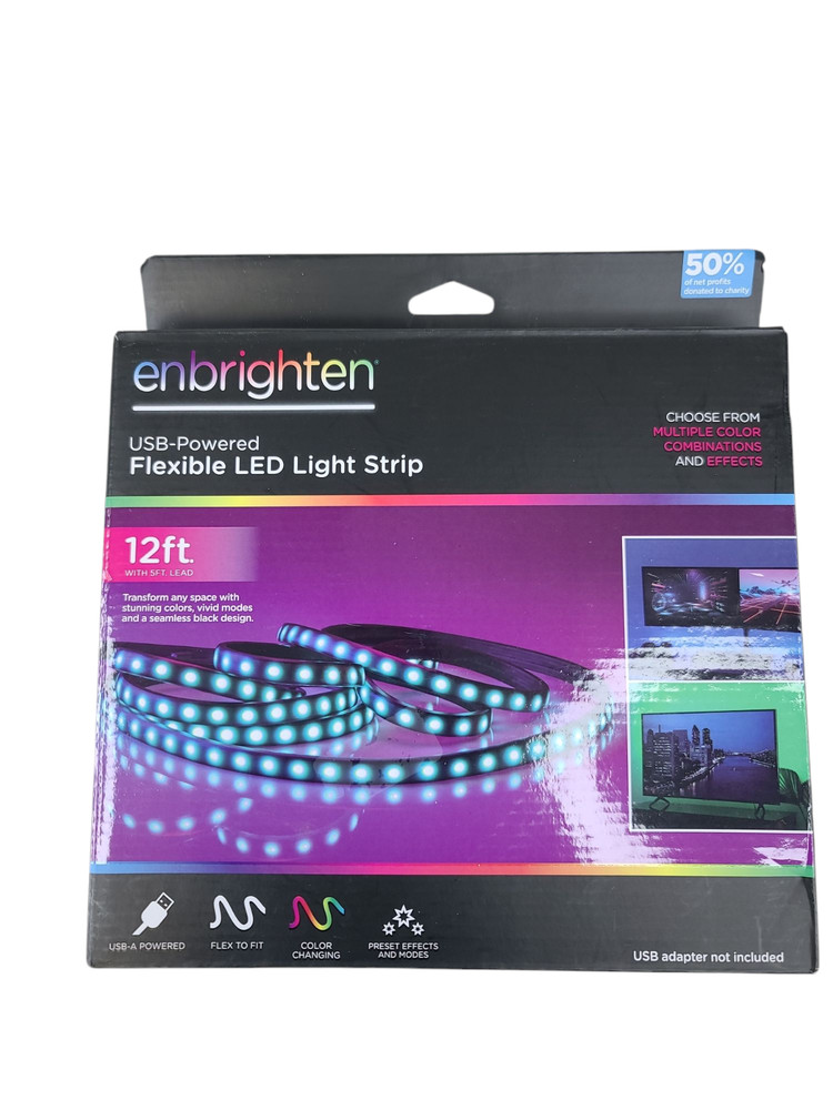 Enbrighten 12' USB-A Black Stealth Tape Light RGB Push Button