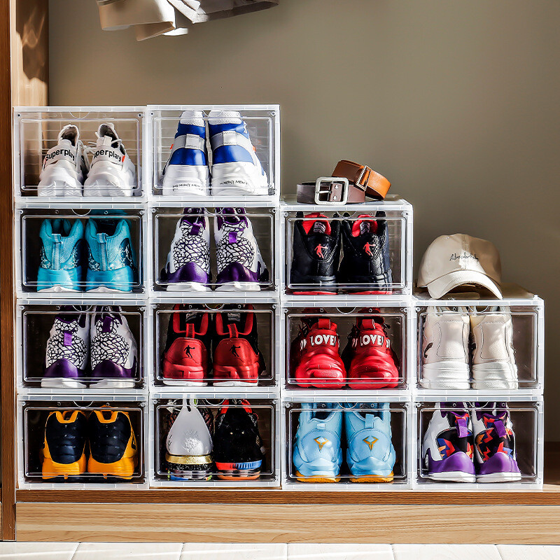 12 Clear Shoe Boxes Magnetic Drop Front Sneaker Rack Storage Organizer Stackable