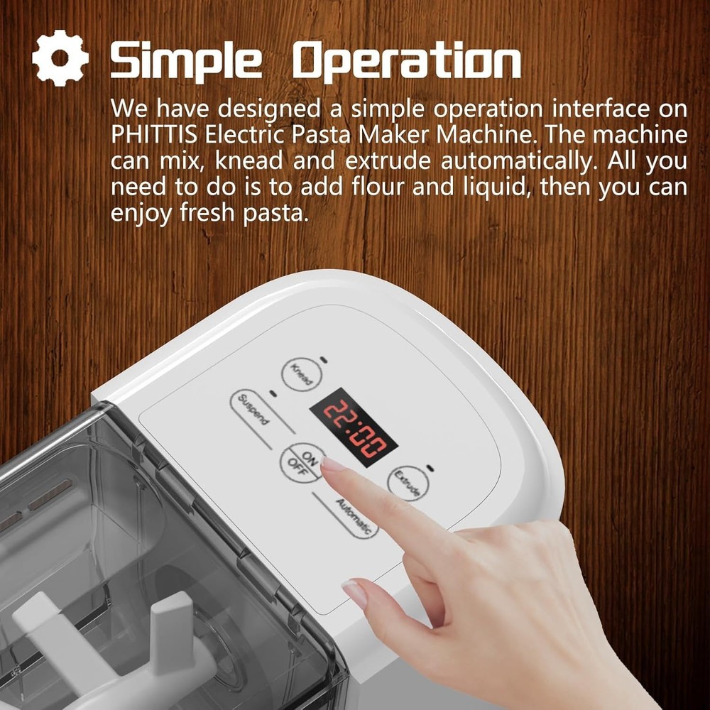 Electric Pasta Maker Machine Automatic 8 Discs Noodle Creator White