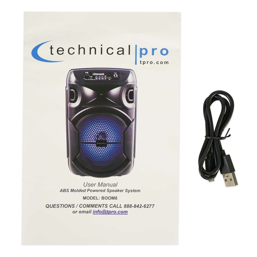 Technical Pro Rechargeable 8" LED Karaoke Machine System w/Bluetooth+Microphone