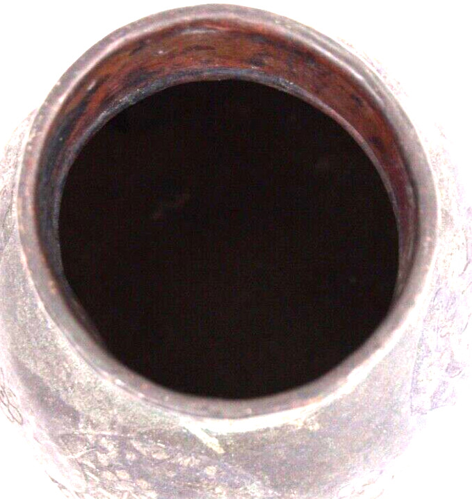 Copper Antique 4x4 Engraved Emblems Vase Jar Oxidized