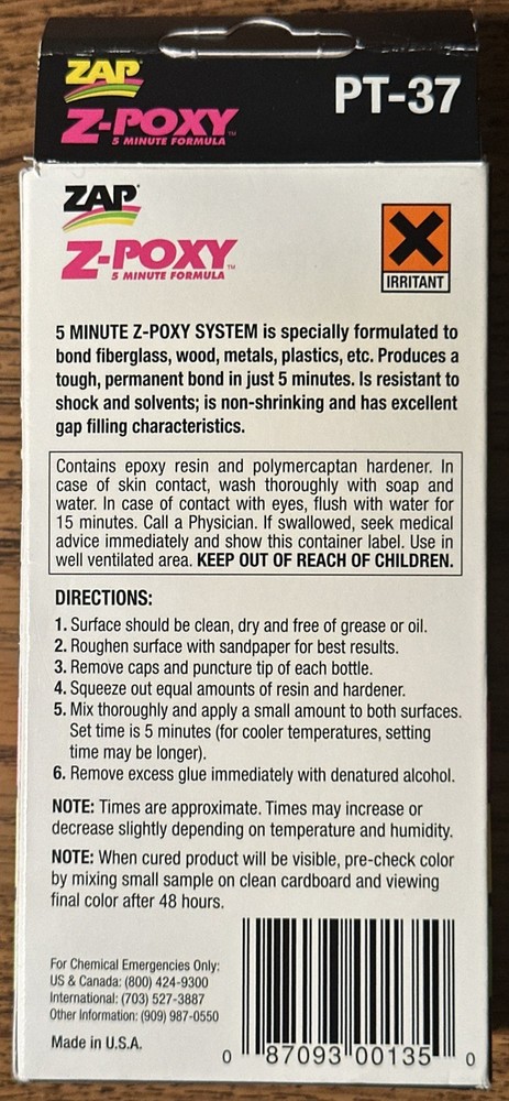 ZAP PT-37 | Z-Poxy 5 Minute Formula