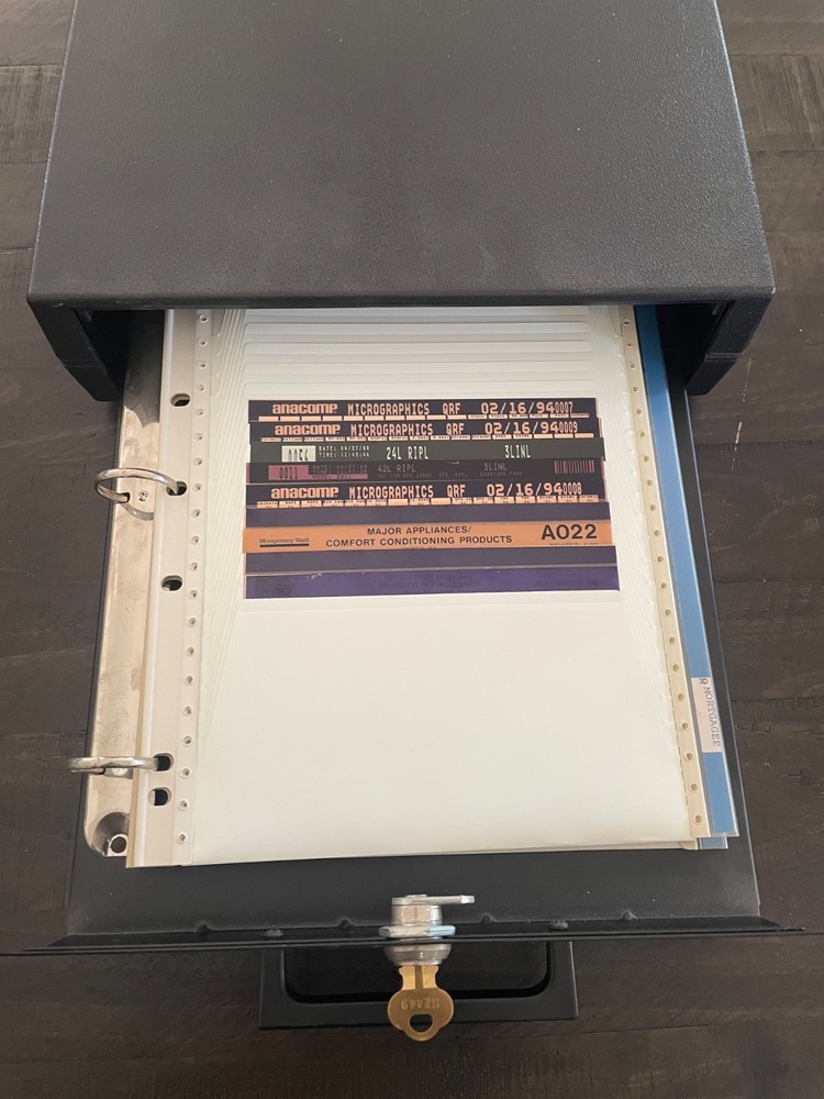Microfiche Storage File with Lock, stackable.