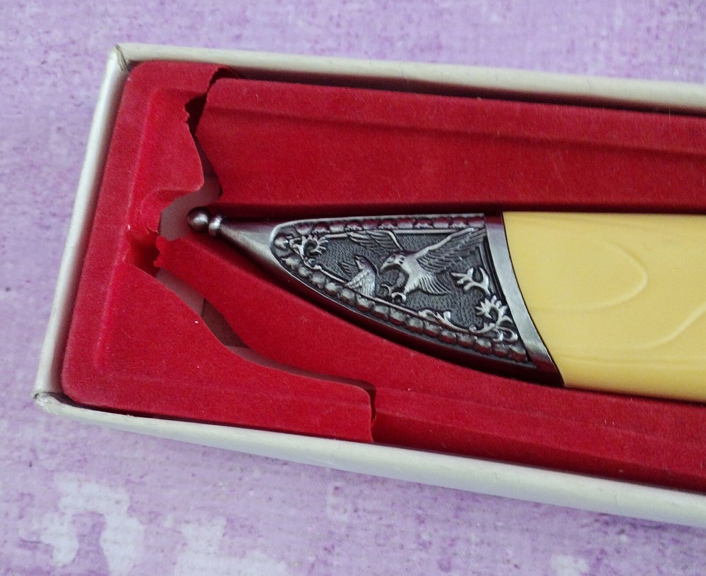 Etched Eagle Bayonet Fixed Blade Knife 6in with Sheath Box Eagle Handle Unique