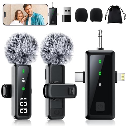 Wireless Lavalier Microphone for iPhone, USB-C+Lightning+USB-A+3.5mm Jack