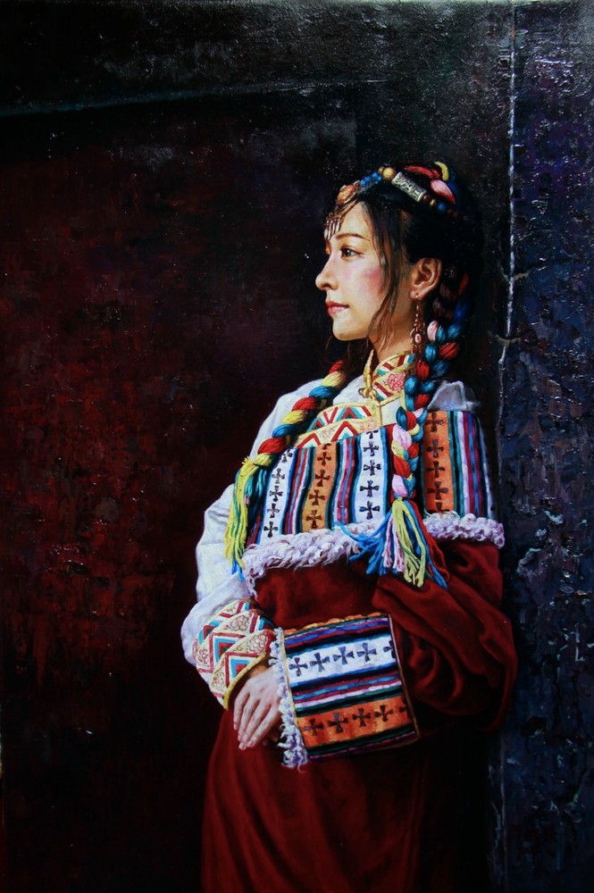 布面油画《藏族姑娘》规格60-90cm