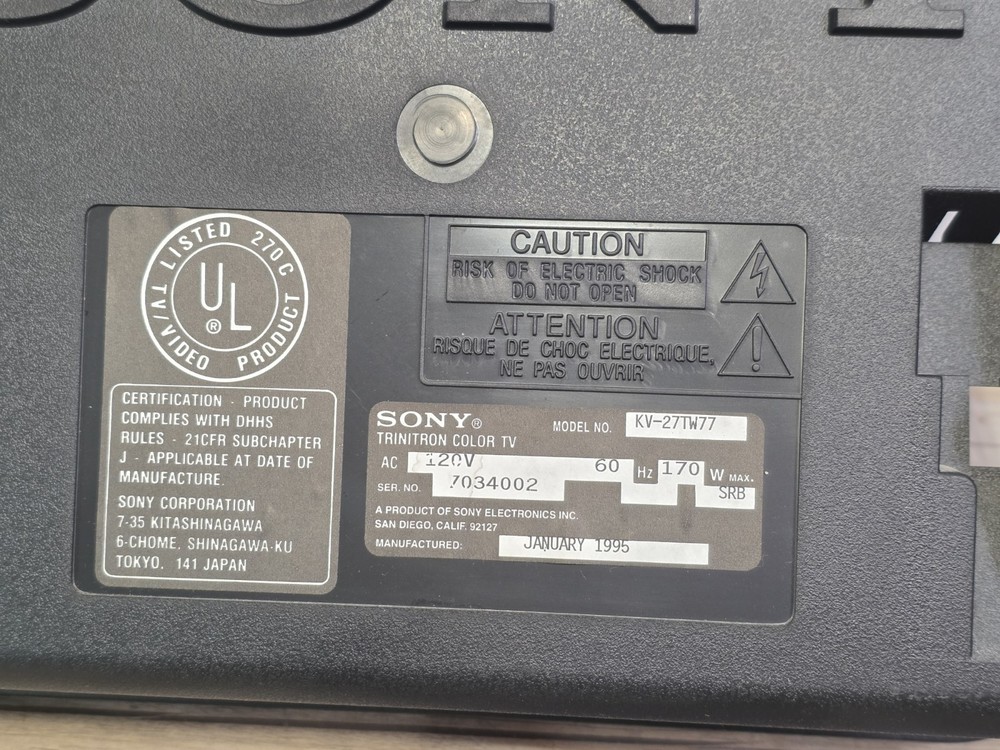 Sony Trinitron KV-27TW77 Replacement Back Cover