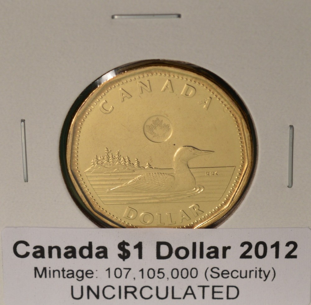 2012 Canada $1 Dollar - Loonie - Security - BU UNC - from mint roll 🇨🇦🇨🇦