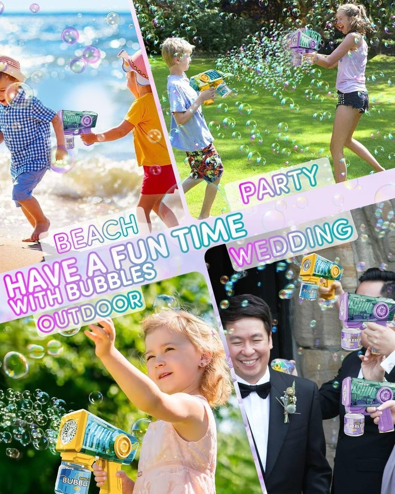 2 Packs Automatic Bubble Machine with 2 Bottles &25 Bags Refill, LED Light