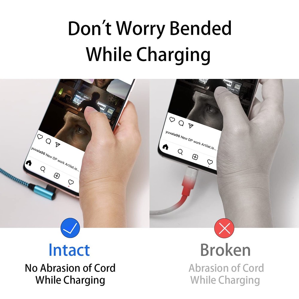 Teeind USB Type C Cable 2.1A Fast Charging: [90 Degree/6ft/3Pack] Nylon USB C Co