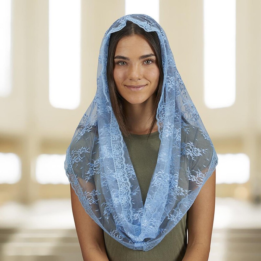 Infinity Chapel Veil - Light Blue Pack of 2 Features Loop Design with Lace Trim