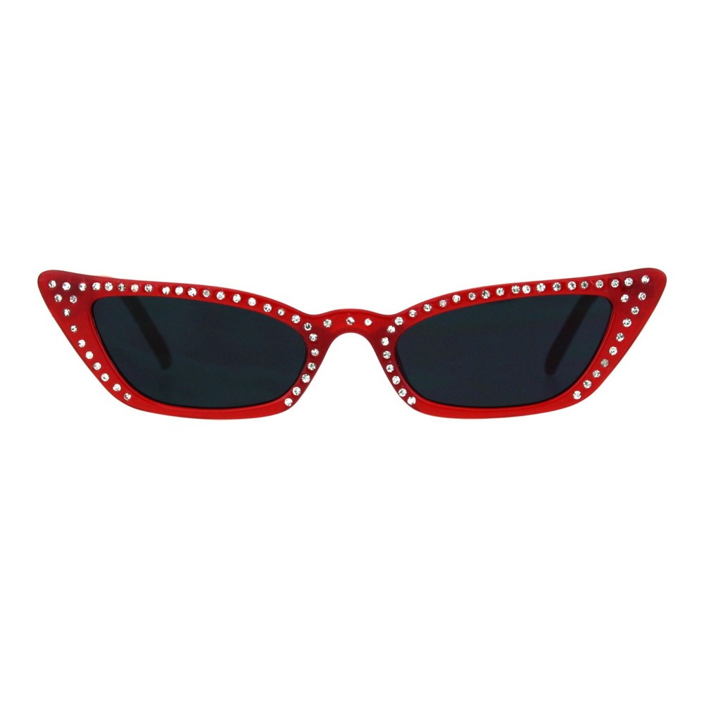 Women's Skinny Sunglasses Rhinestone Rectangular Cat Eye Frame UV400