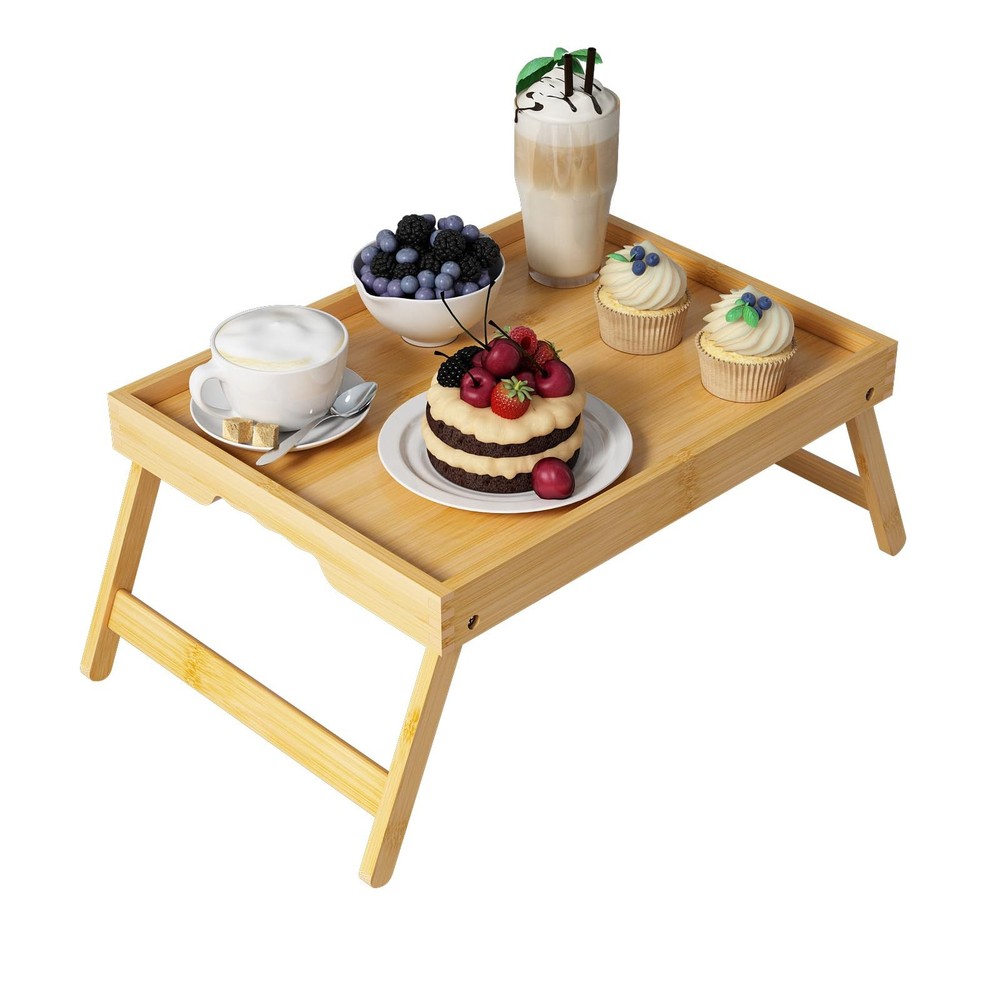 Bamboo Breakfast Tray, Foldable Bed Table For Sofa Eating, Laptop Desk, Medium