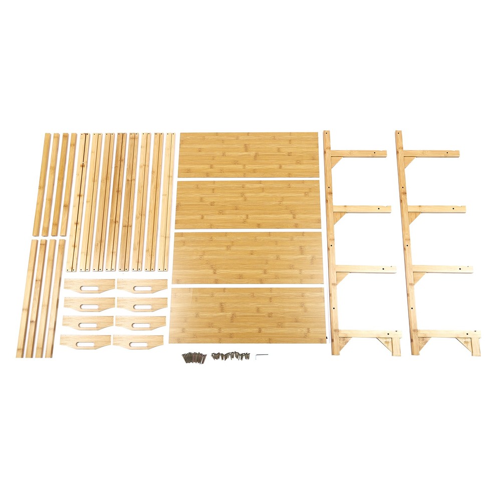 4-Tier Bamboo Storage Rack w/Removable Trays Kitchen Fruit Snack Organizer Shelf