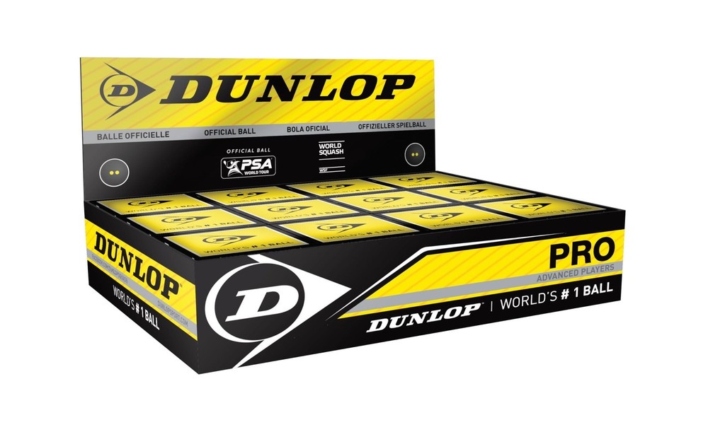 Dunlop Pro Double Yellow Dot Squash Balls (Dozen Pack)