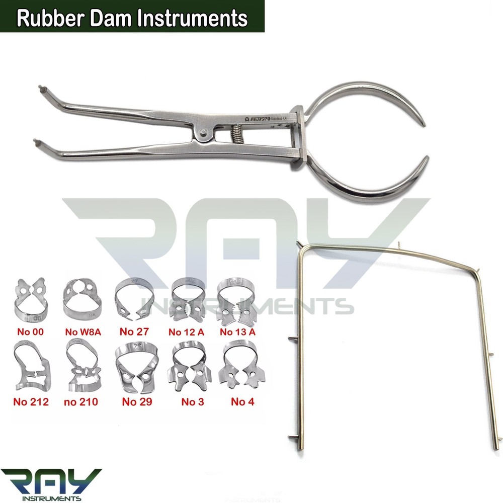 Endodontic Rubber Dam Kit Brinker Clamp Stoke Forceps Frame Dental Instruments