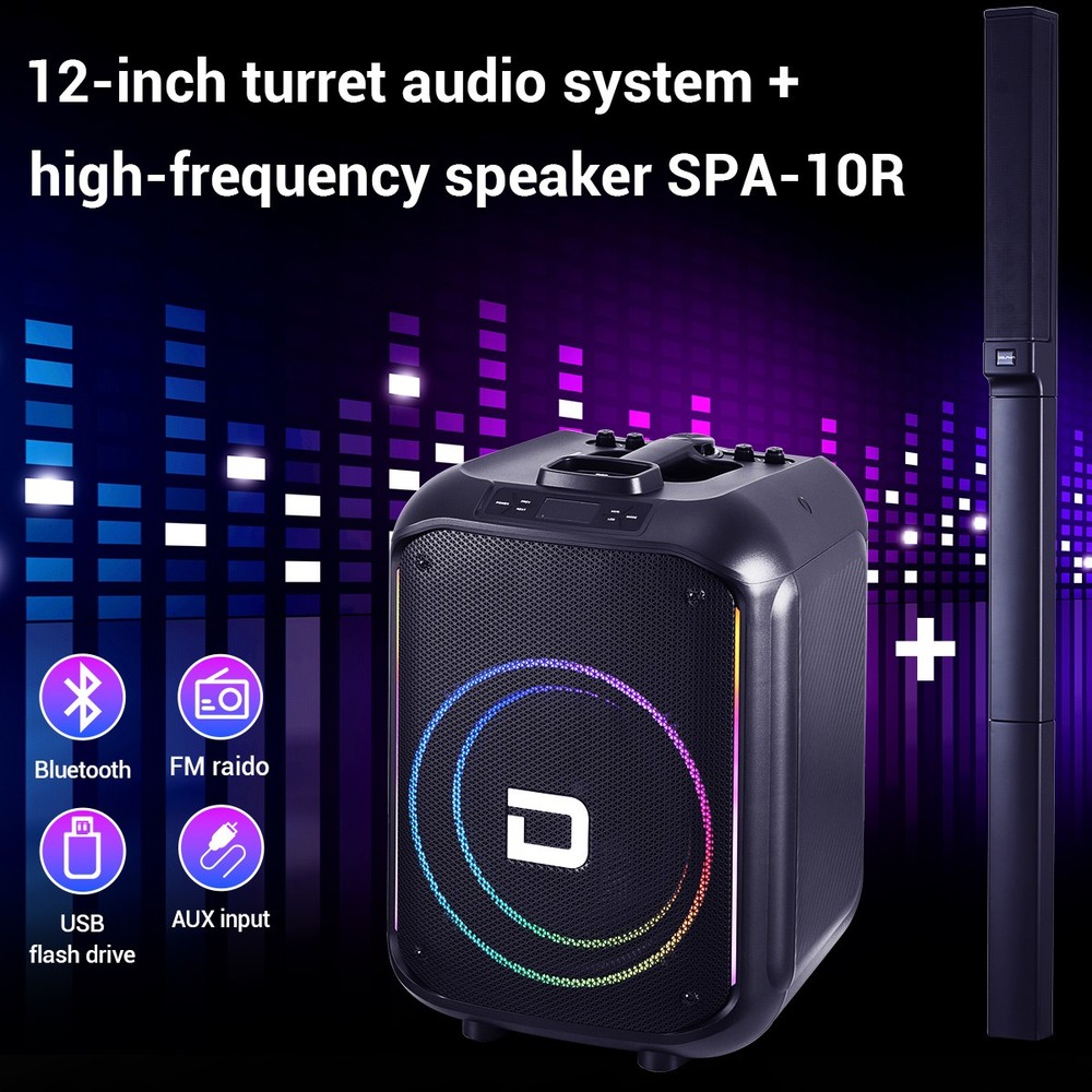 Powered Portable Column Array PA System 3 Tweeter Column Speaker &12'' Subwoofer