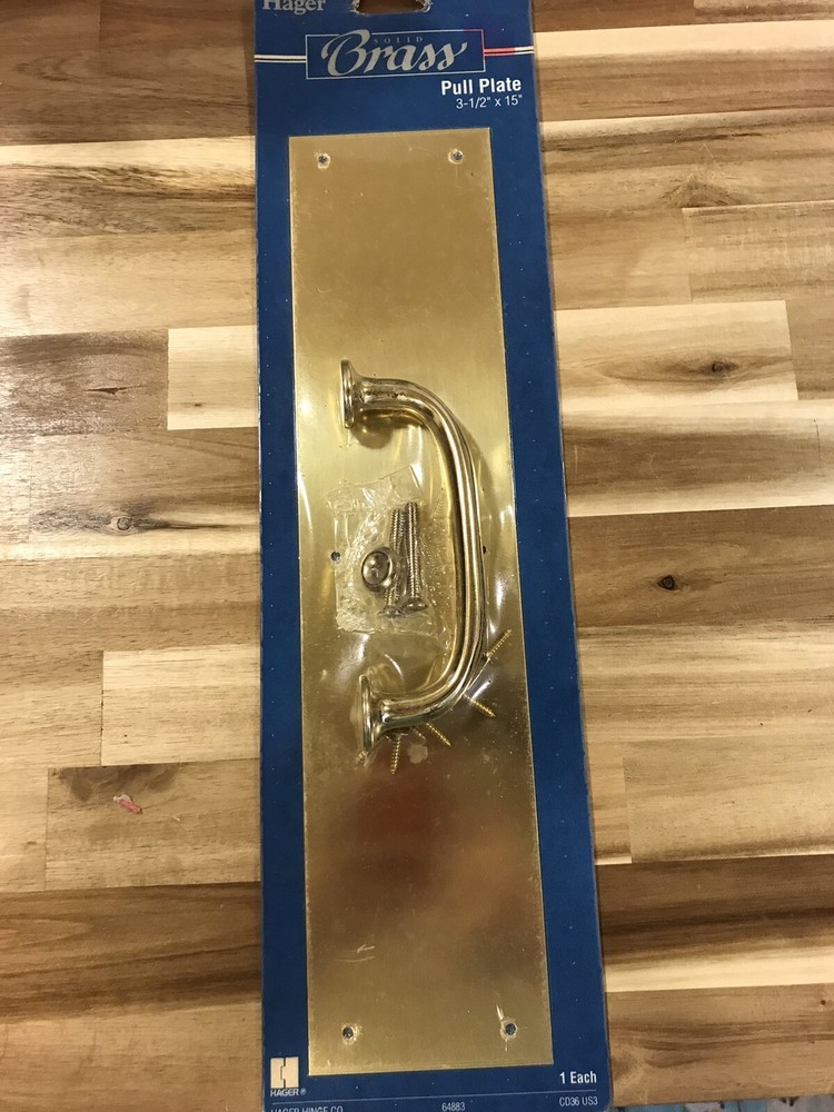 SOLID BRASS PULL PLATE 3 1/2" X 15" NOS POLISHED BRASS on SOLID BRASS USA