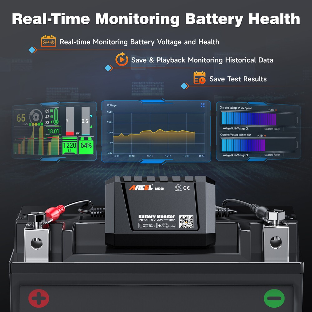 ANCEL BM300 Automotive Battery Tester Charging Cranking Analyzer for IOS Android
