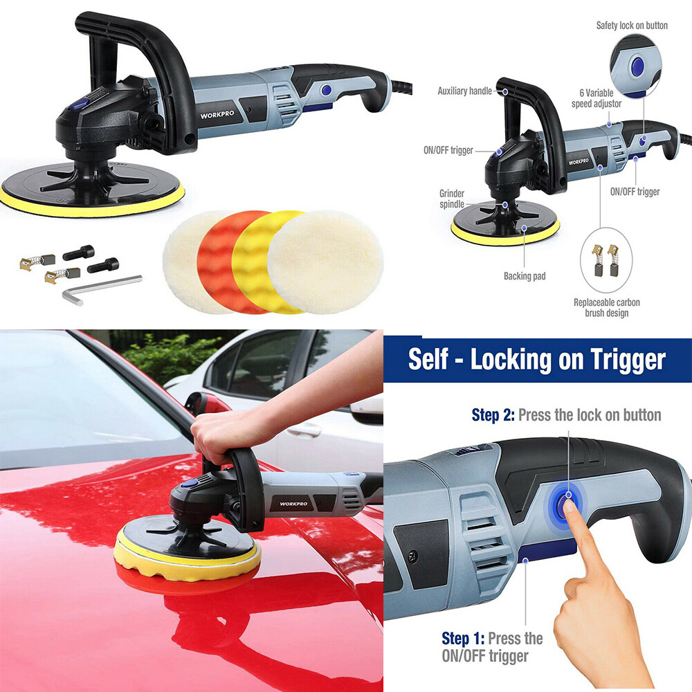 WORKPRO 3800PRM 7" Electric 6 Variable Speed Car Polisher Machine Buffer Sander