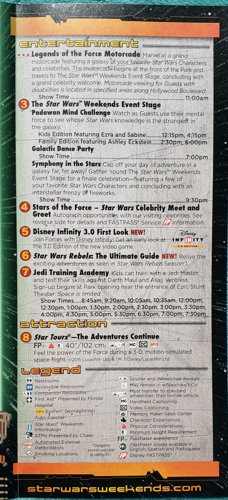 Final Star Wars Weekends June 12th - 14th 2015 Weekend #5 Fold Out Map & Guide
