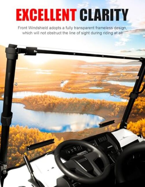 Front Full Windshield for Kawasaki Mule Pro, Clear 1/5" Vented Full Windshield