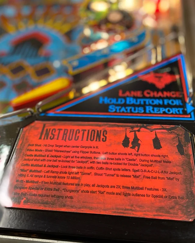 Bram Stoker's Dracula Pinball Custom Apron Cards Set Instruction Rules Info