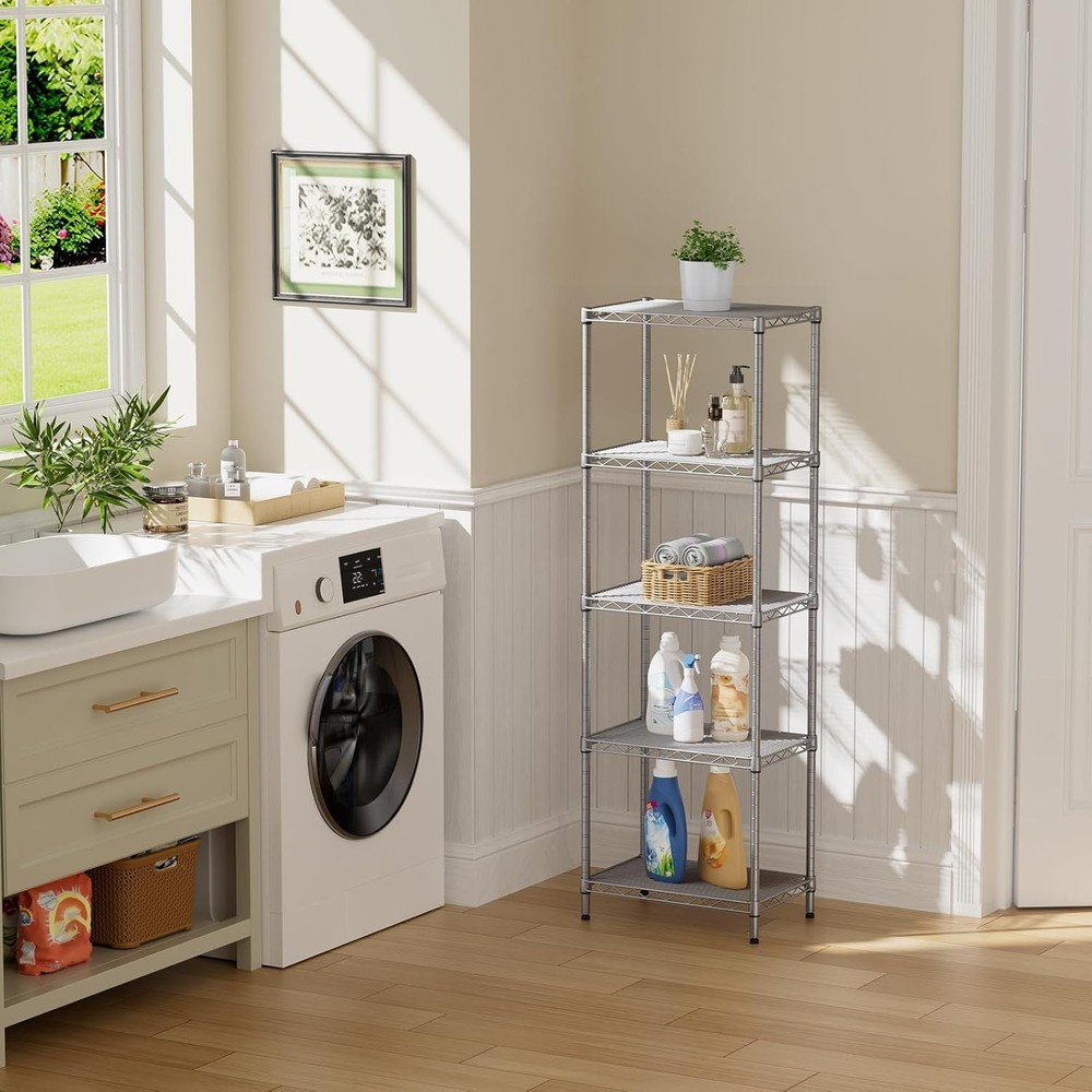 Heavy Duty 5-Tier Shelving Unit – Rustproof Design, Perfect for Kitchen & Closet