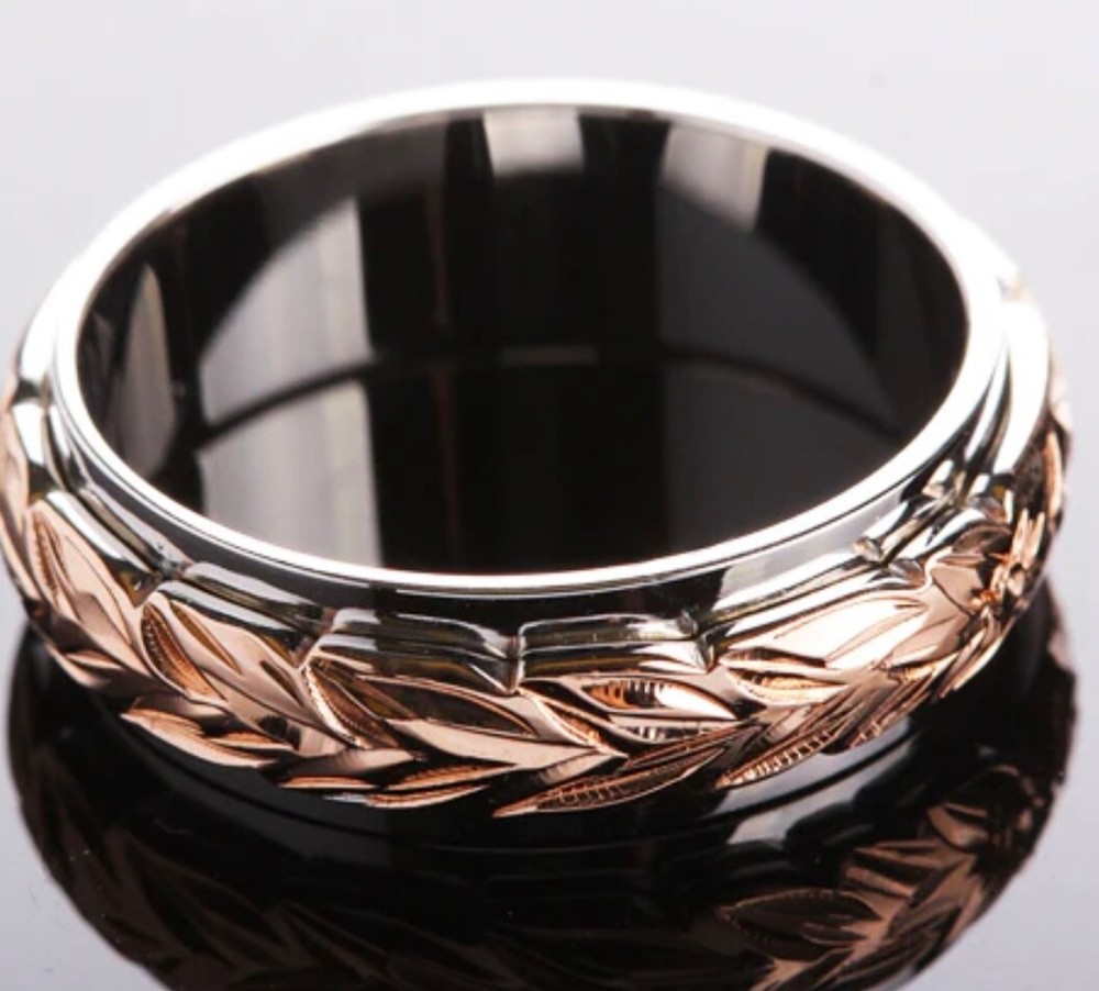 Sterling Silver maile leaf design double ring