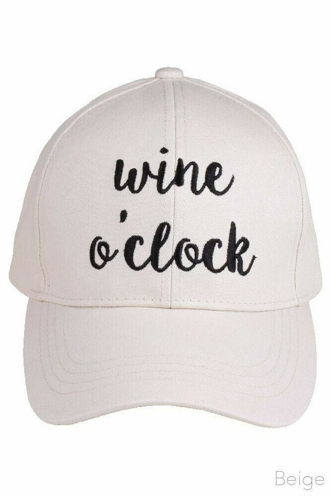 C.C Wine O'Clock Embroidered Text Cotton Adjustable Baseball Cap Hat