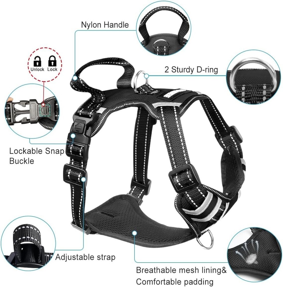 Reflective Adjustable Dog Harness with Sturdy Handle - Comfortable and Secure