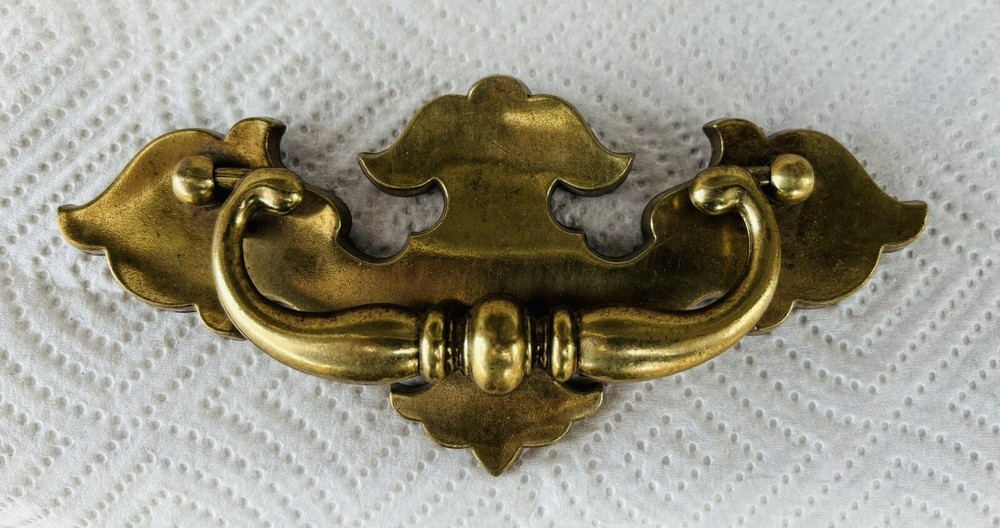 BIG Antique Hardware Vintage Brass Chippendale Drawer Pull 4.25” centers