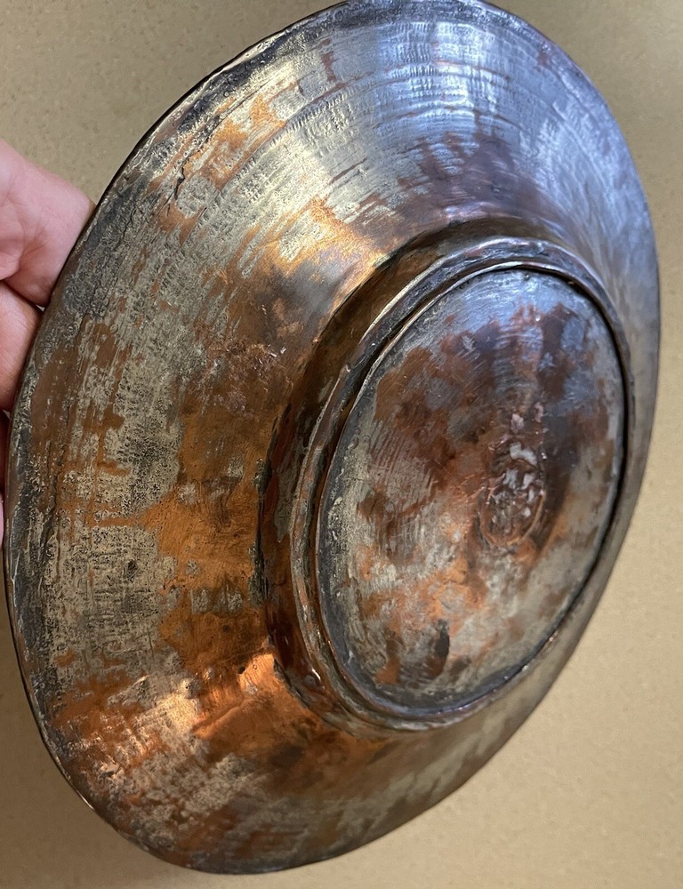 Antique Persian Copper Bowl Hand Engraved Arabic Script