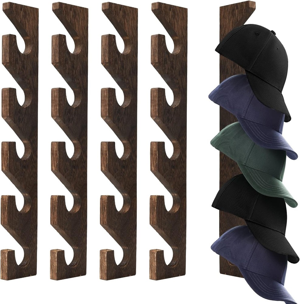 4PCS Wall Mounted Hat Rack for Baseball Caps - Vertical Organizer and Holder ...
