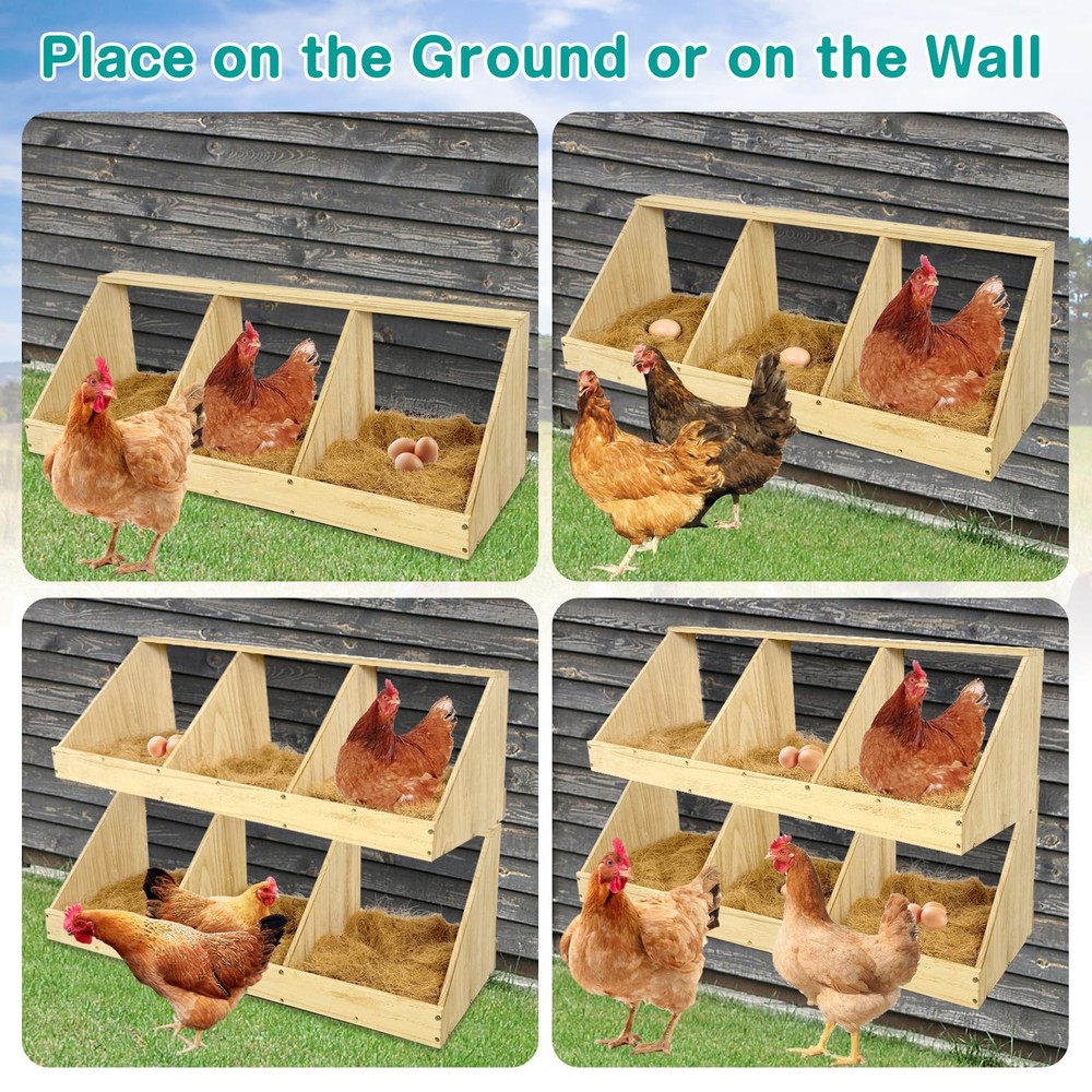 Chicken Nesting Boxes, 3 Compartment Wooden Chicken Laying Boxes, Nesting Box...