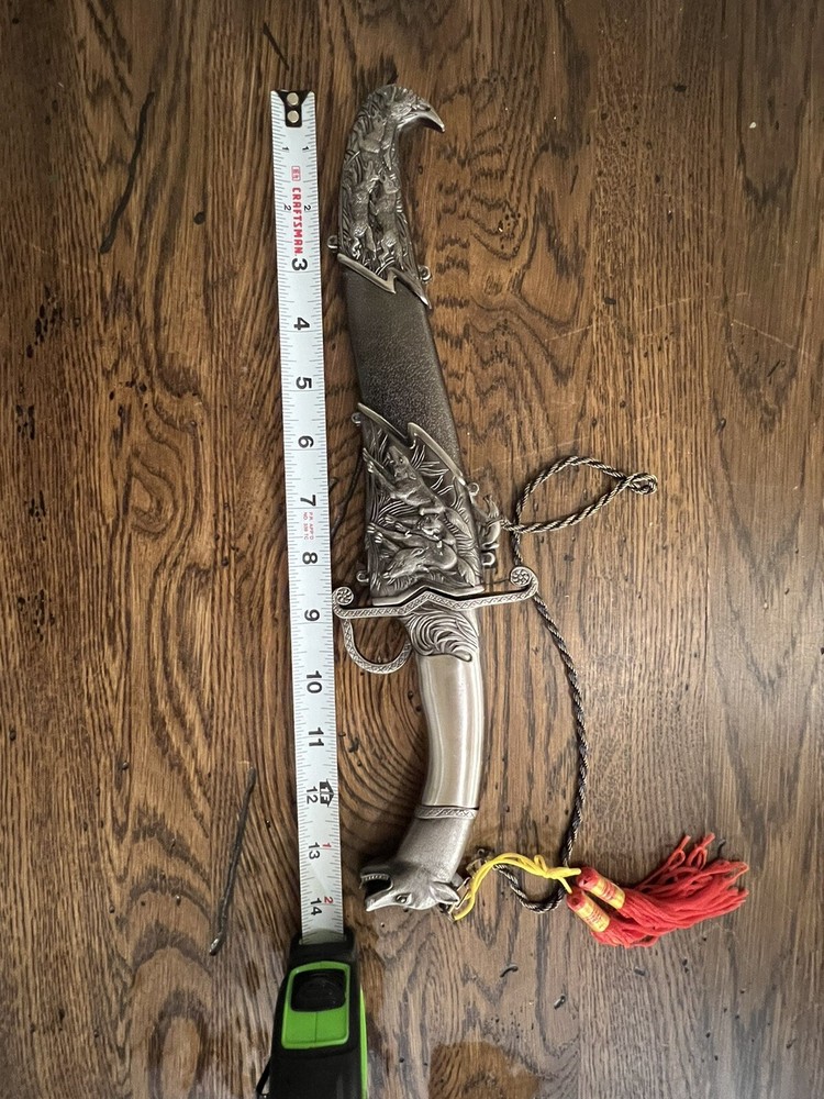 Pewter Hunting Dagger With Decorative Wolves