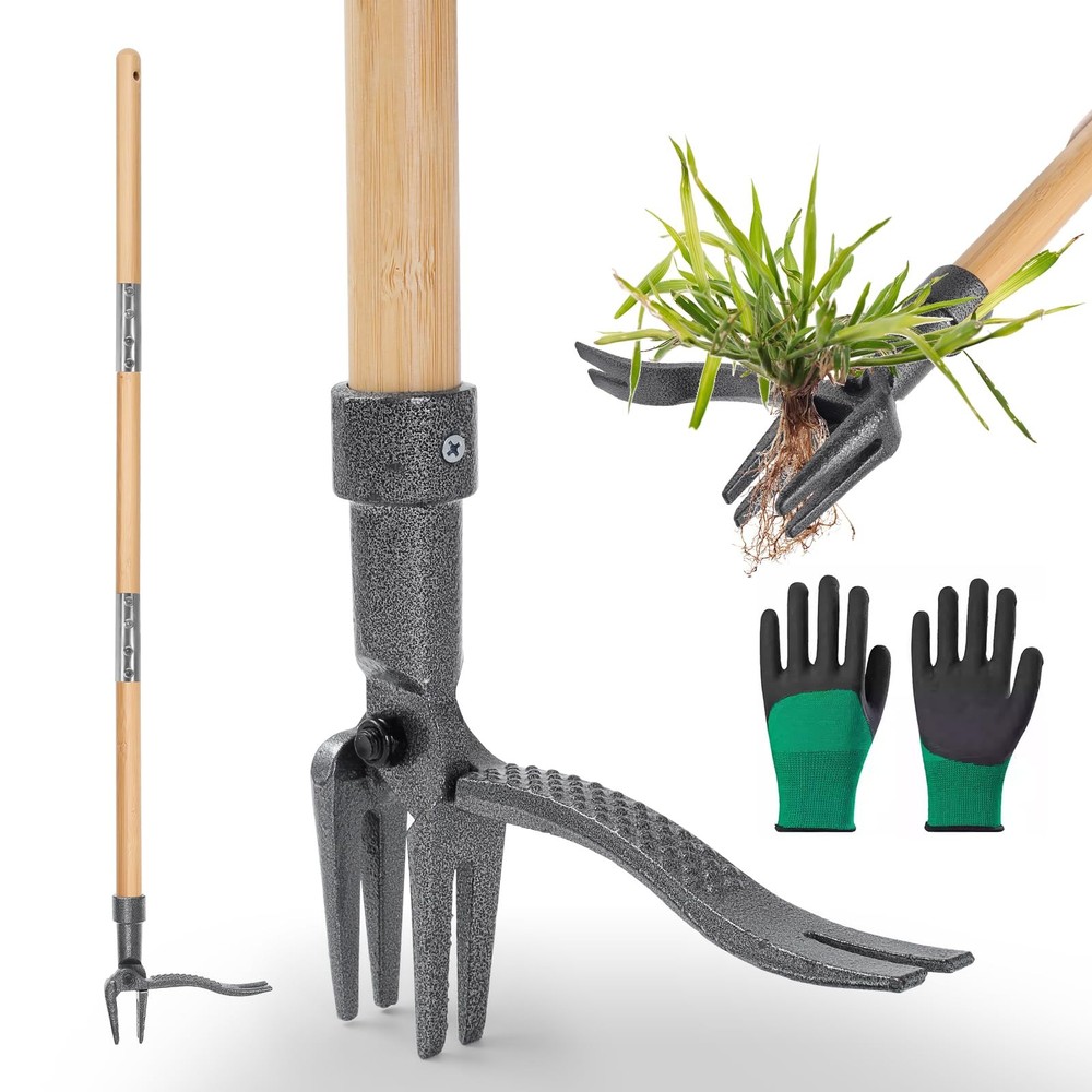 Weed Puller Stand-Up Weed Puller Tool with Long Handle & 4-Claw Steel Head Ma...